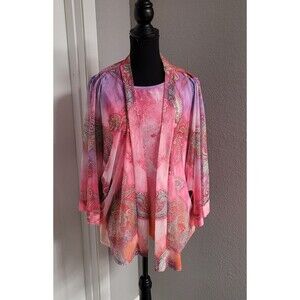 One World Women's Sheer Pink & Coral Paisley Print Shawl & Tank Top Size XS